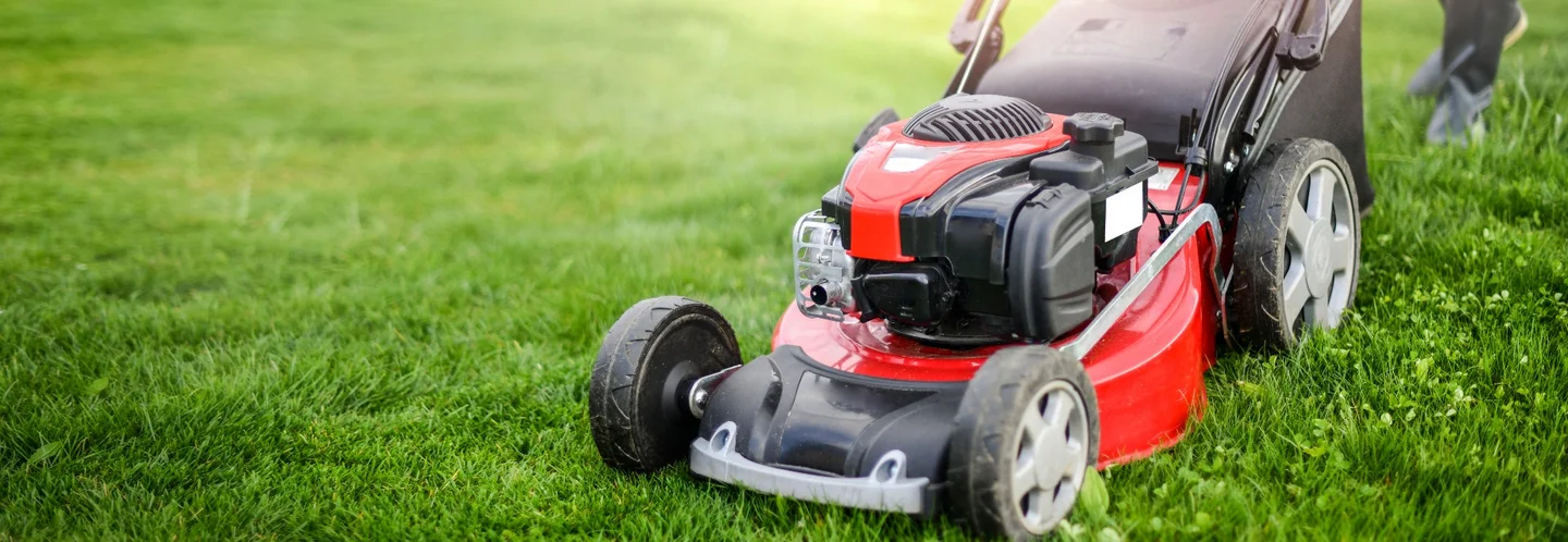 Rasenmäher auf grünem Rasen